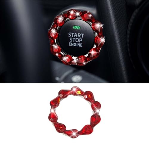 Bling Car Engine Start Stop Button Decoration Ring, Crystal Push to Start Red