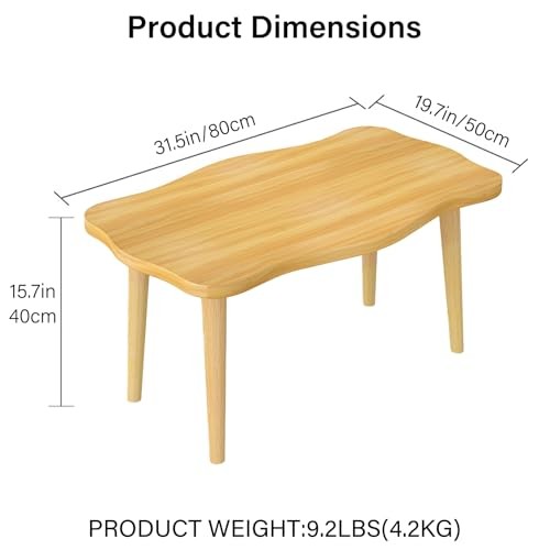 Cookie Coffee Table Low Table with 4 Solid Wood Sturdy Legs, Cookie-natural