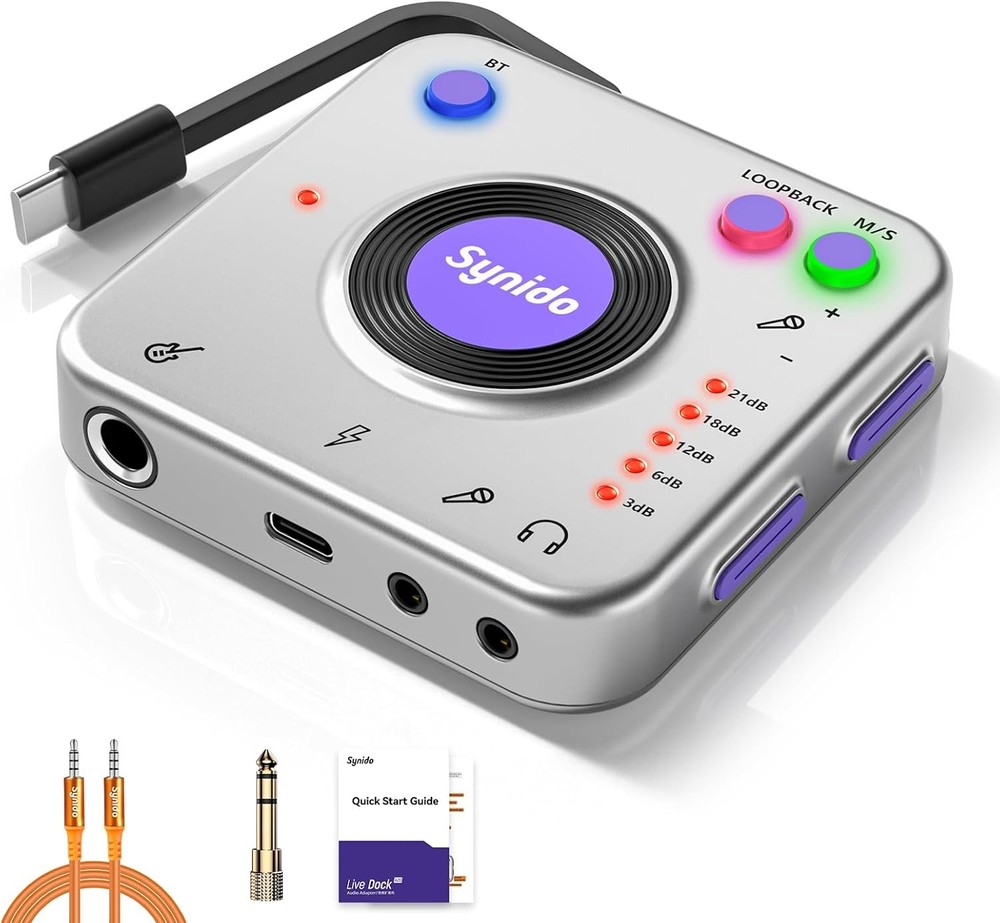 Synido Portable Guitar Audio Interface, 24-bit/96kHZ Audio Adapter with USB-C