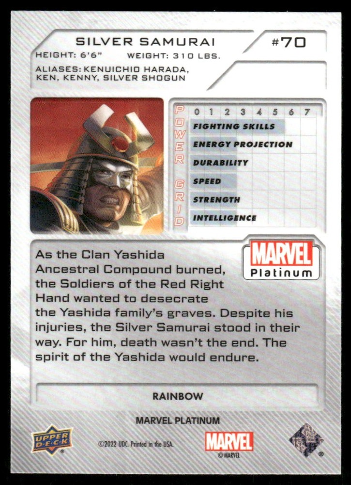 2023 Upper Deck Marvel Platinum Rainbow #70 Silver Samurai - NM-MT