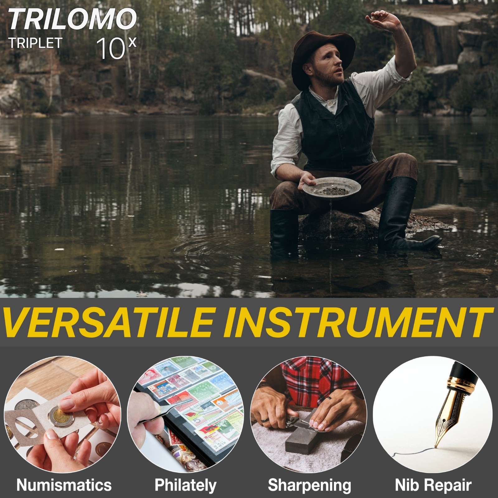 TRILOMO (ex BelOMO) 10x Triplet Loupe Magnifier. Black Egg. 21mm (.85"). USA