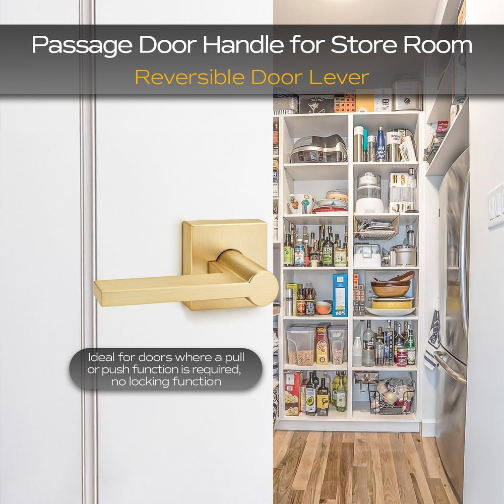EHOMEWARE 4 Pack Passage Door Knobs, Satin Lever, Brass
