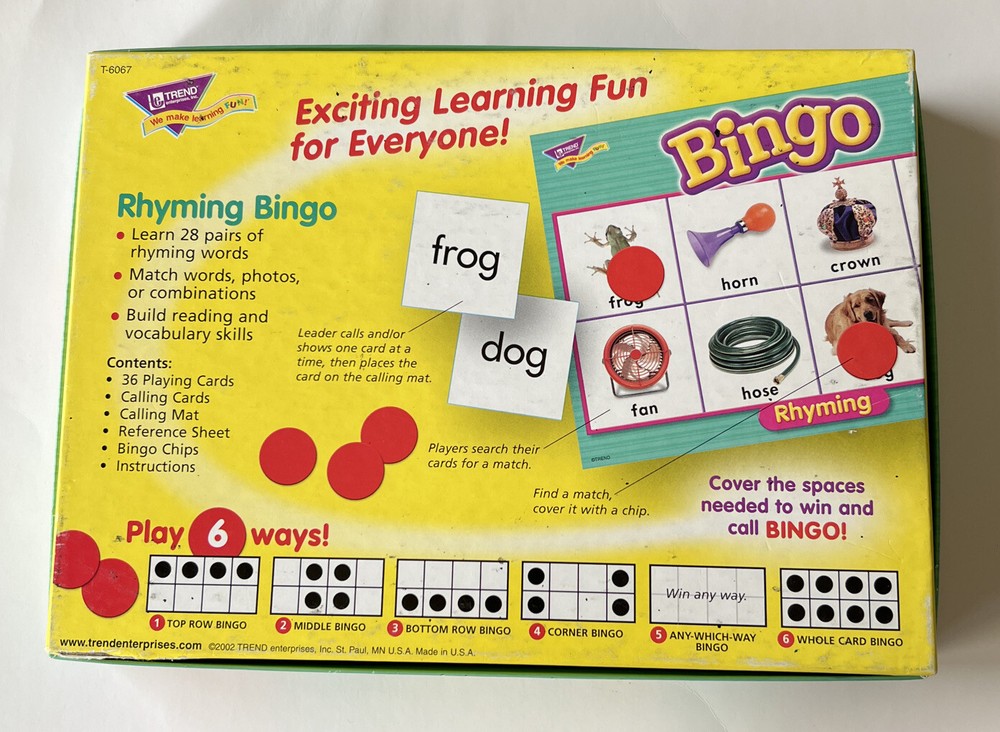 Rhyming Bingo ages 4+ Word and Fun Learning Game
