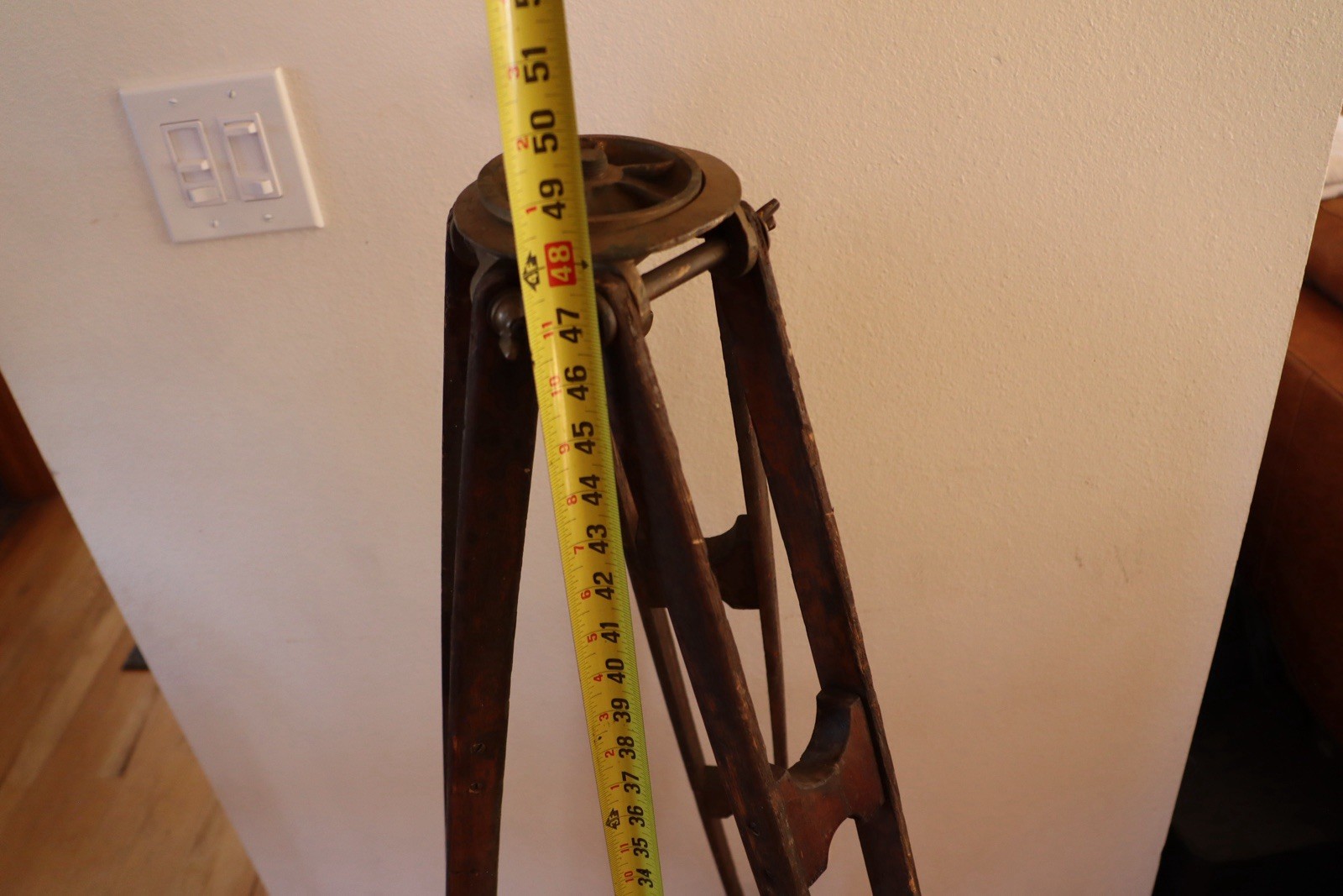 Antique Wood Survey Tripod Oak And Brass