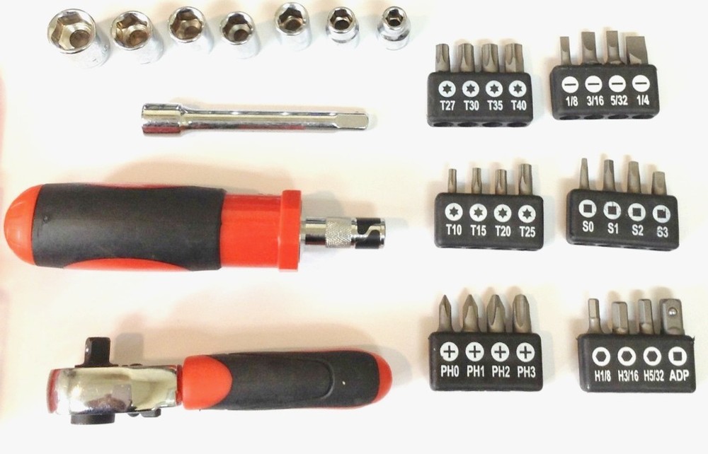 Hyper Tough 34pc Ratcheting Tool Set w Ratchet Handle Bit Driver Socket and Bits