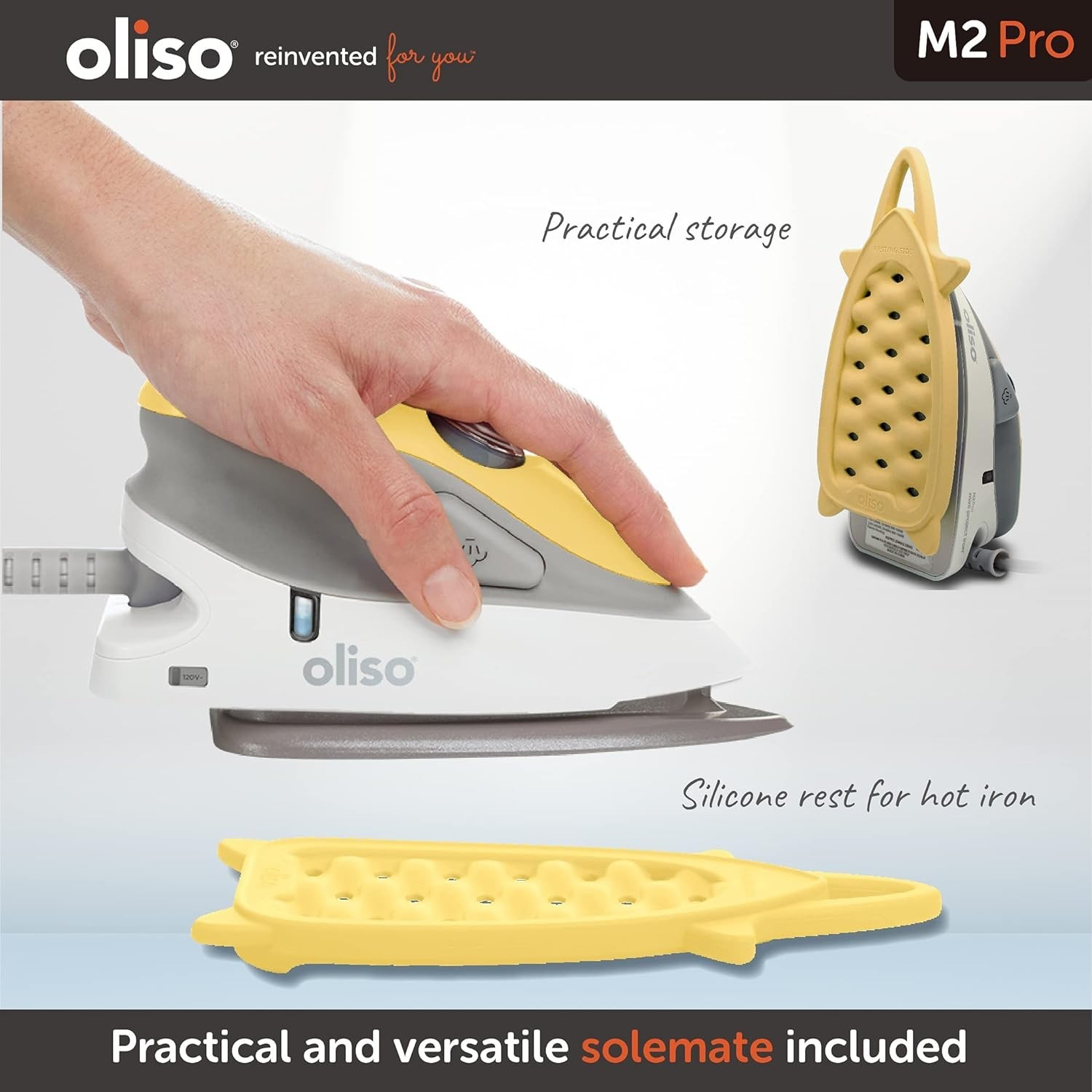 Oliso M2 PRO Mini Project Steam Iron Solemate YELLOW 1000W Ceramic Soleplate NEW
