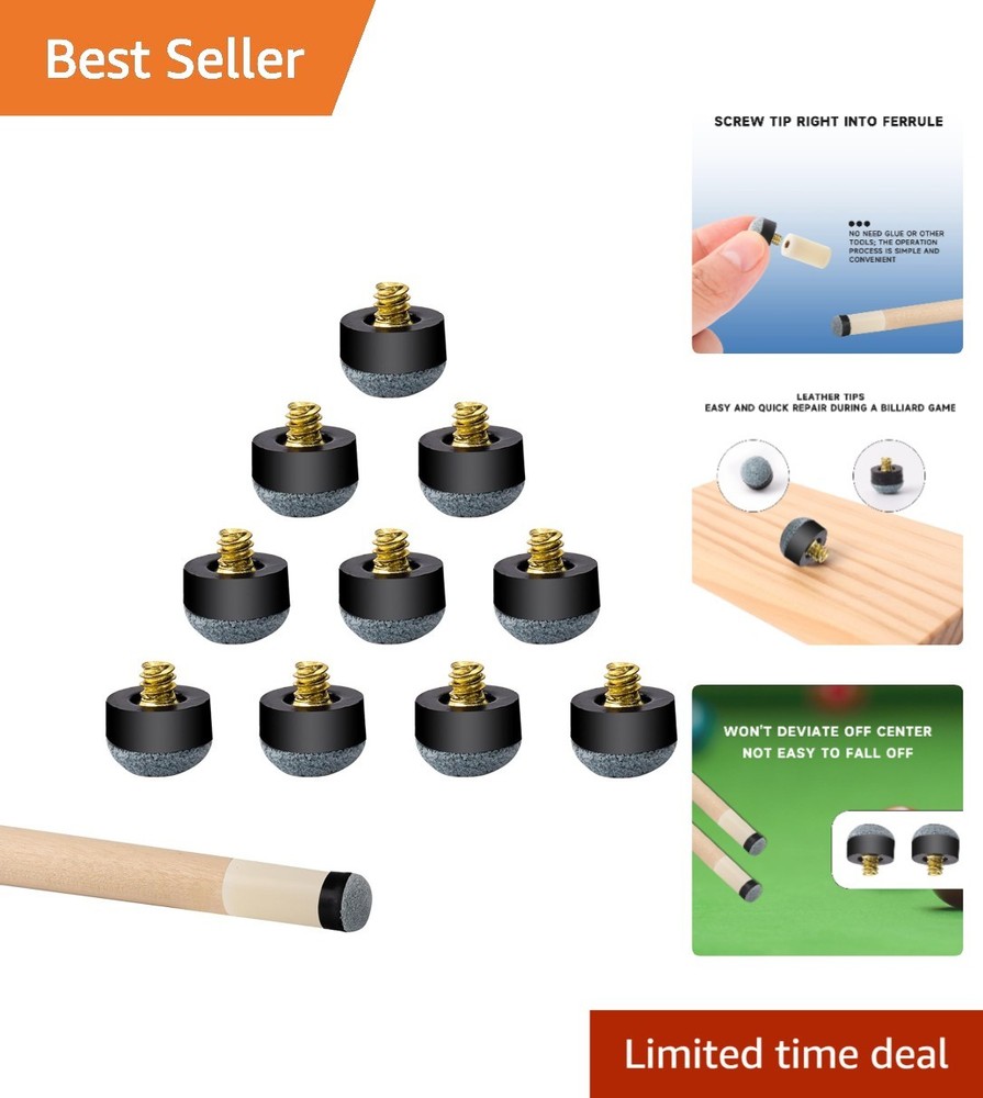 10 Soft/Hard Billiard Pool Replacement Tips - 13mm Screw-On for Durability