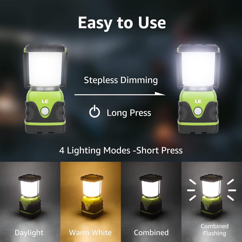Bundle 2 Items: 1000LM LED Camping Lantern, Battery Powered LED Flashlight LE100