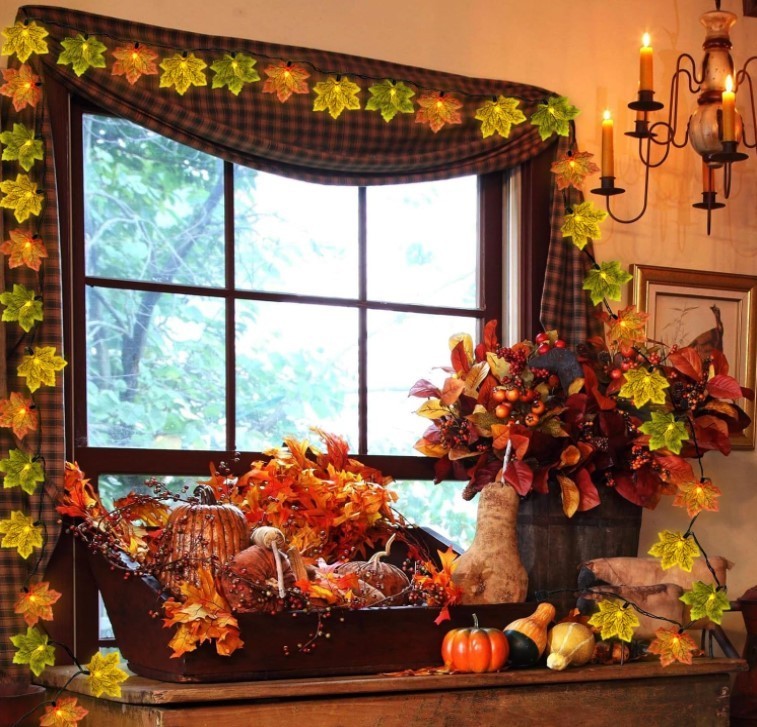 13.6FT Fall Lights Thanksgiving String 35 Multi-colored Maple Leaf