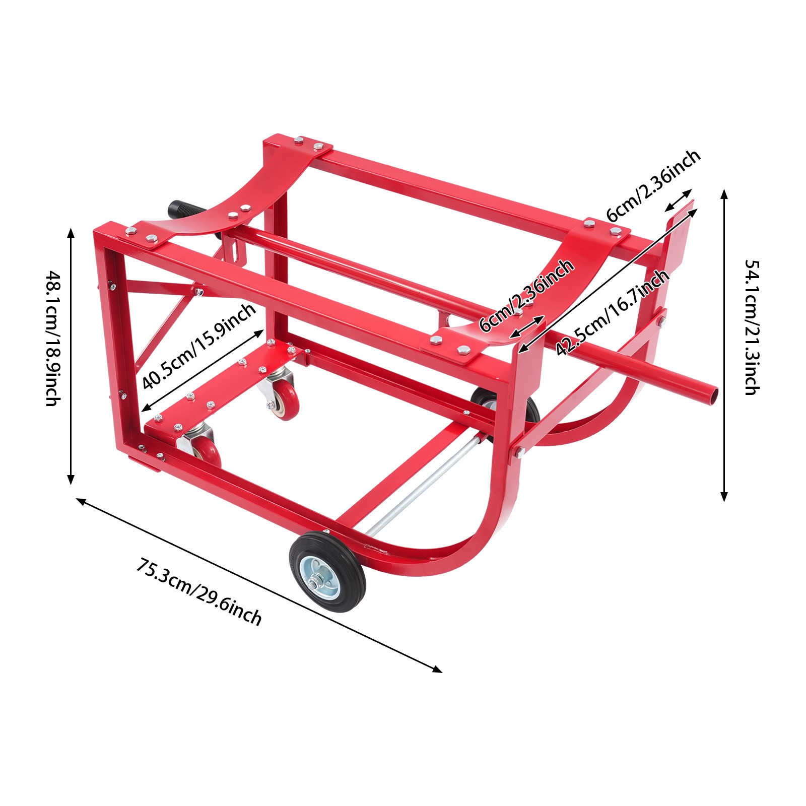 Drum Cradle With 4 Wheels, 55Gal Drum Cradle, 600lbs ,Red for Workshop&Factory