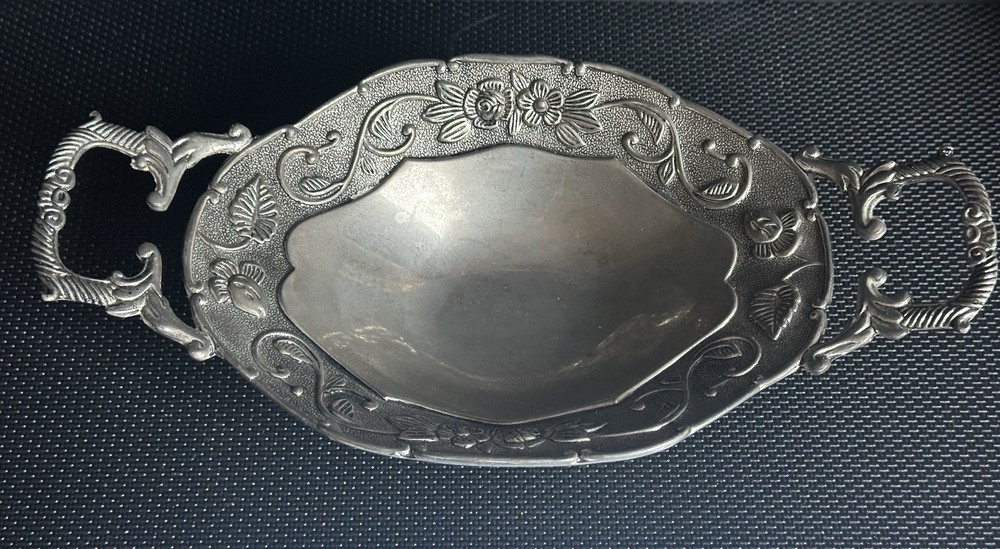 Vintage Studio Silversmiths Silver Plate Floral Footed Oblong Tray W/ Handle