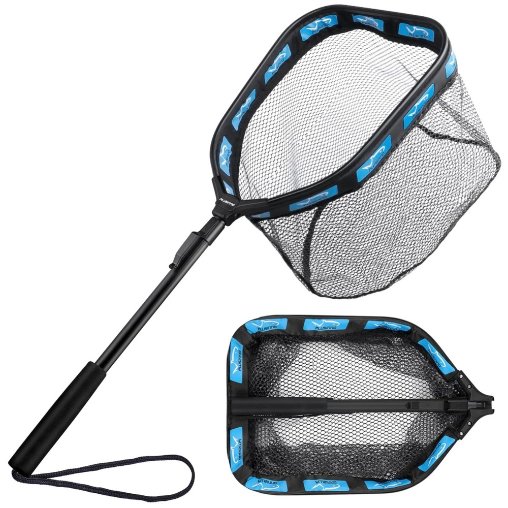 Rubber Coated Foldable Landing Net with Telescoping Pole