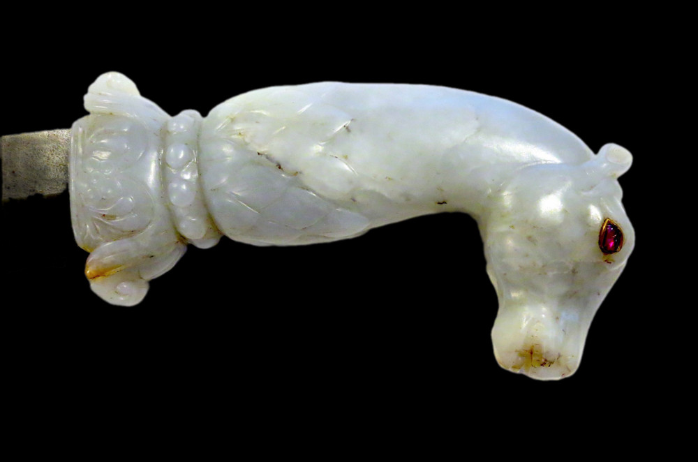 Mughal Jade Horse Head Handle And Dagger Ruby Eyes