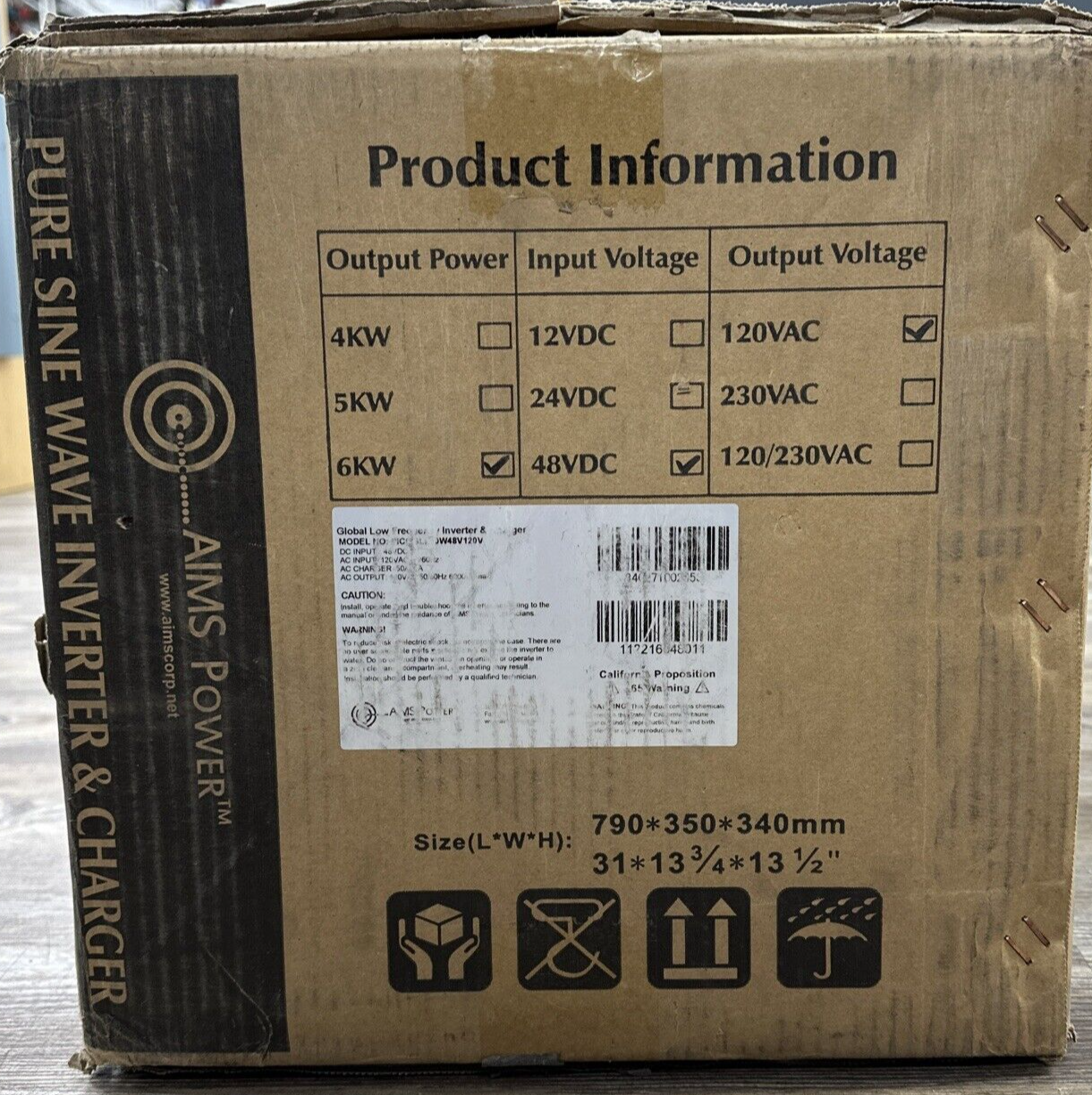 AIMS 6000 Watt Pure Sine Power Inverter Charger 48Vdc to 120Vac