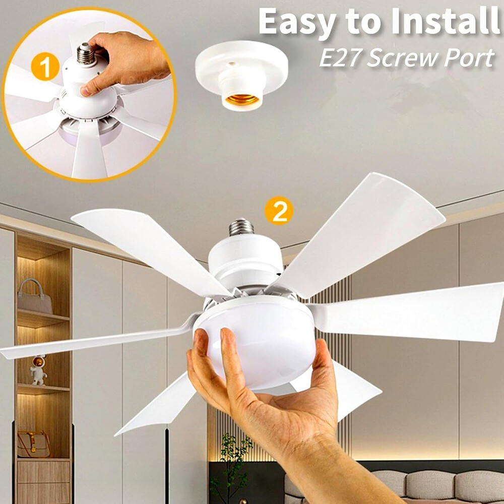 Socket Ceiling Fan with Light E27 Base Screw in Ceiling Fans Dimmable LED Light