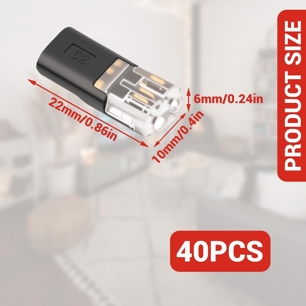 40 Pcs Low Voltage Double Wire Plug in Connector 2 Pin Quick Locking Black