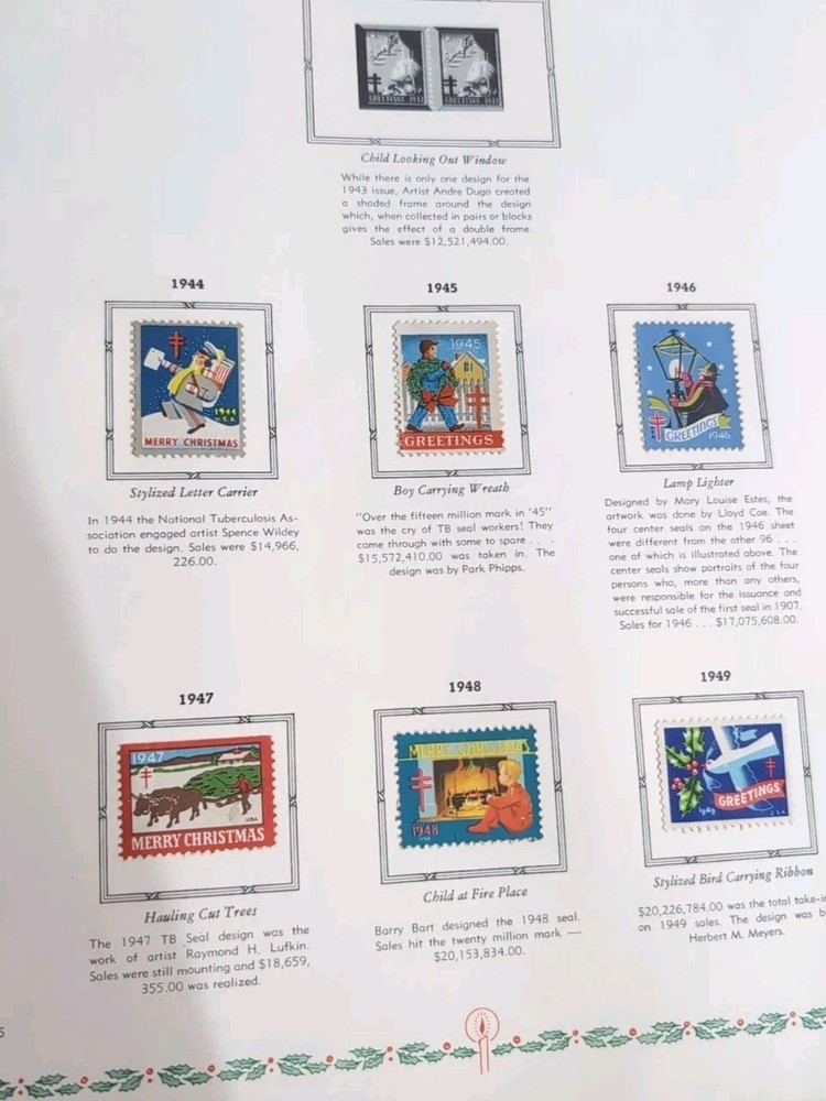 Vtg. White Ace Christmas Seals Folder W/Page Lifters & Historical US Pages *Read