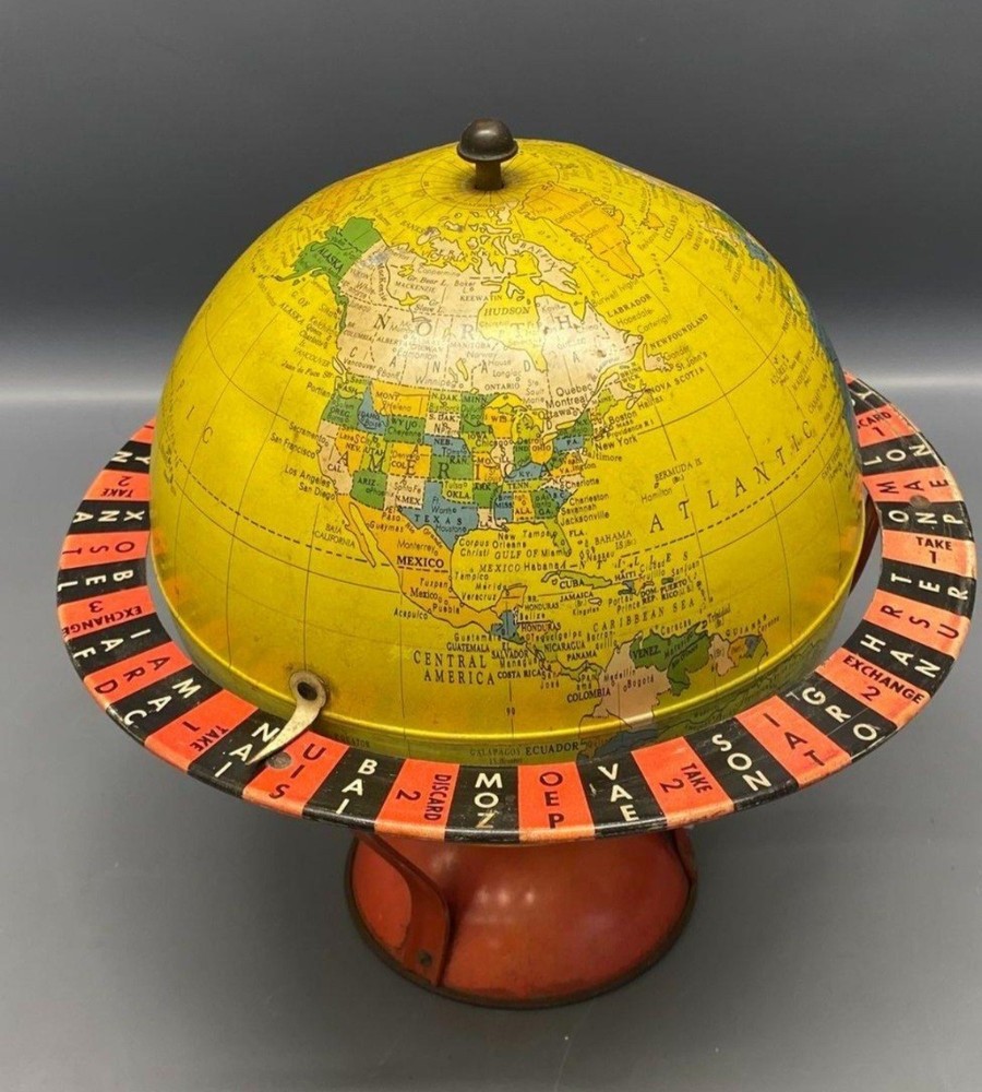 Vintage Replogle Rare 1954 Globe-Gram Tin Globe 8"