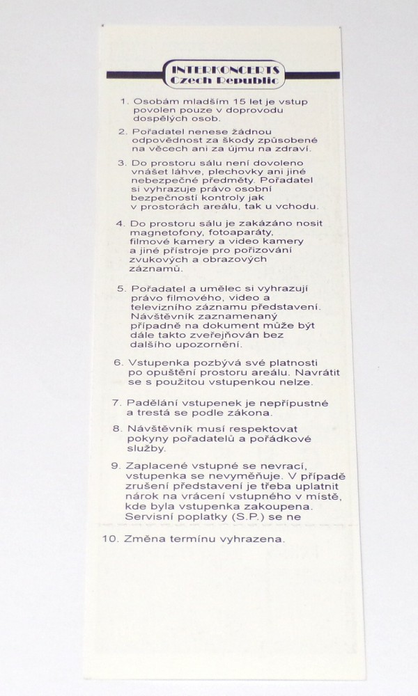 KISS Full Ticket Stub GUEST 1996 Reunion Concert Tour Prague Czech Vintage Kiss