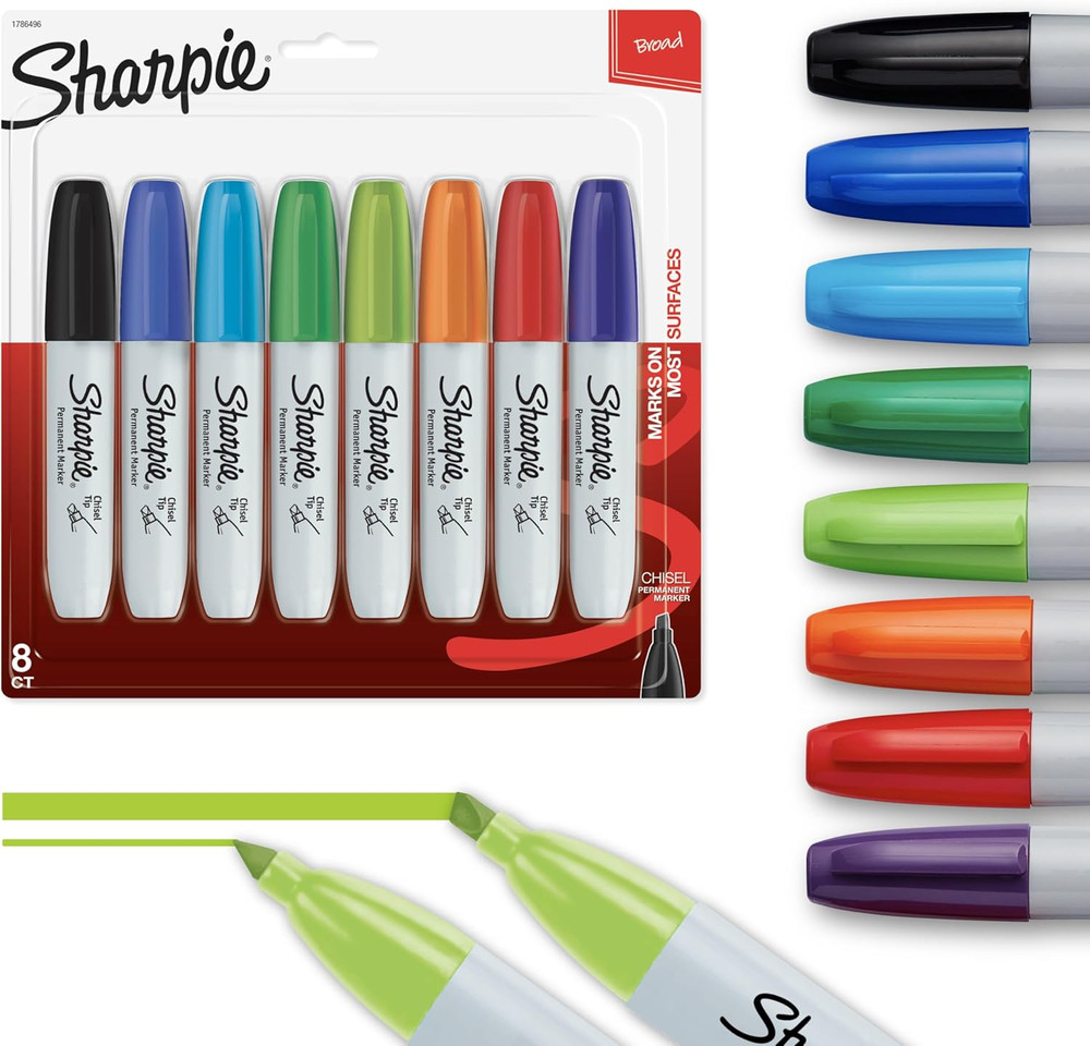 New Permanent Markers Chisel Tip Set 8 Colors Fast Shipping