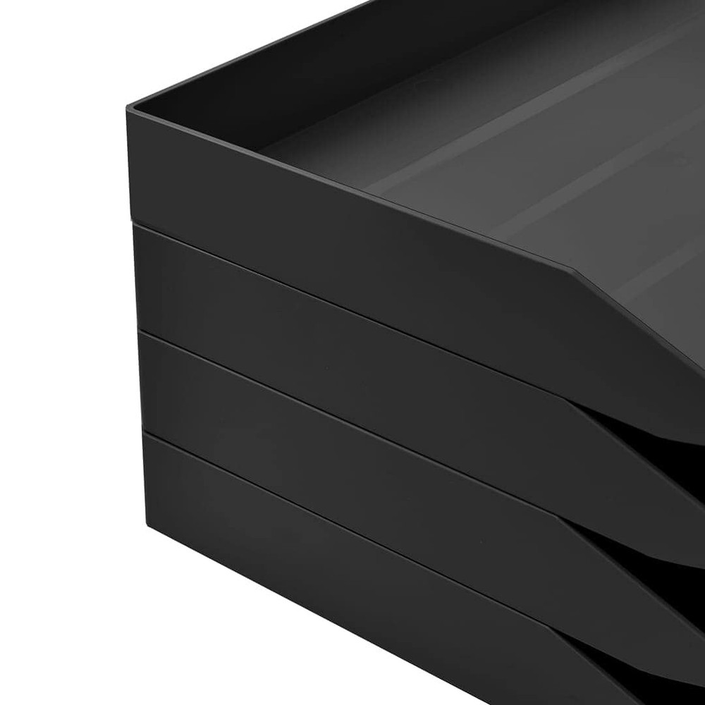 Stackable Letter Tray Single Side Load, Plastic, Desktop File Organizer (Blac...