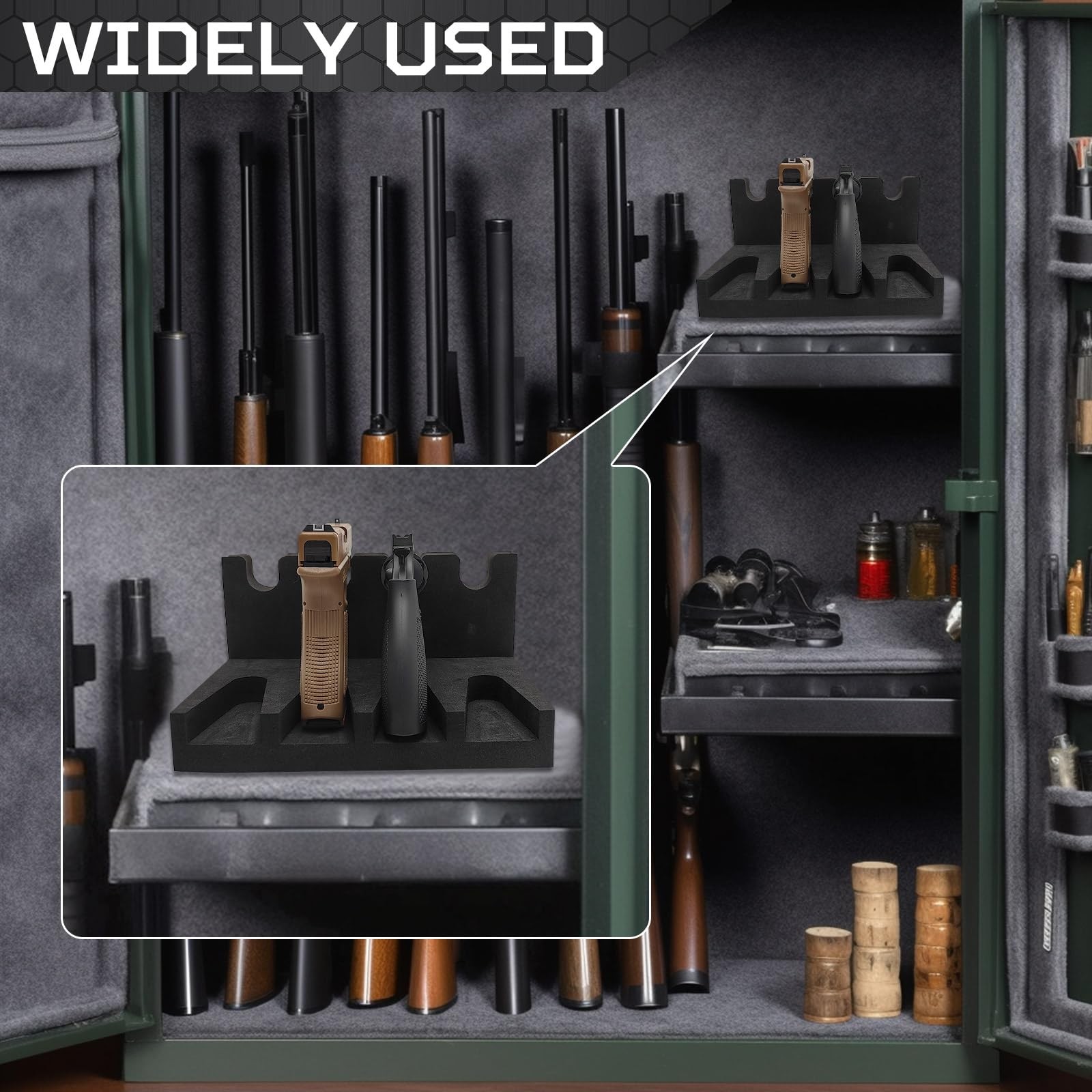 Pistol Rack for Gun Safe Soft Foam Handgun Storage Holder Organizer Black