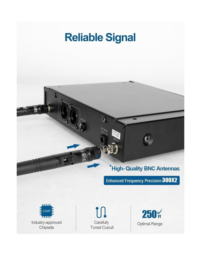 Dual Wireless Microphone System - Metal Handheld Mics & Receiver, Adjustable ...
