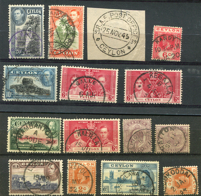 CEYLON (23492): POSTMARKS/CANCELS/QV stamps