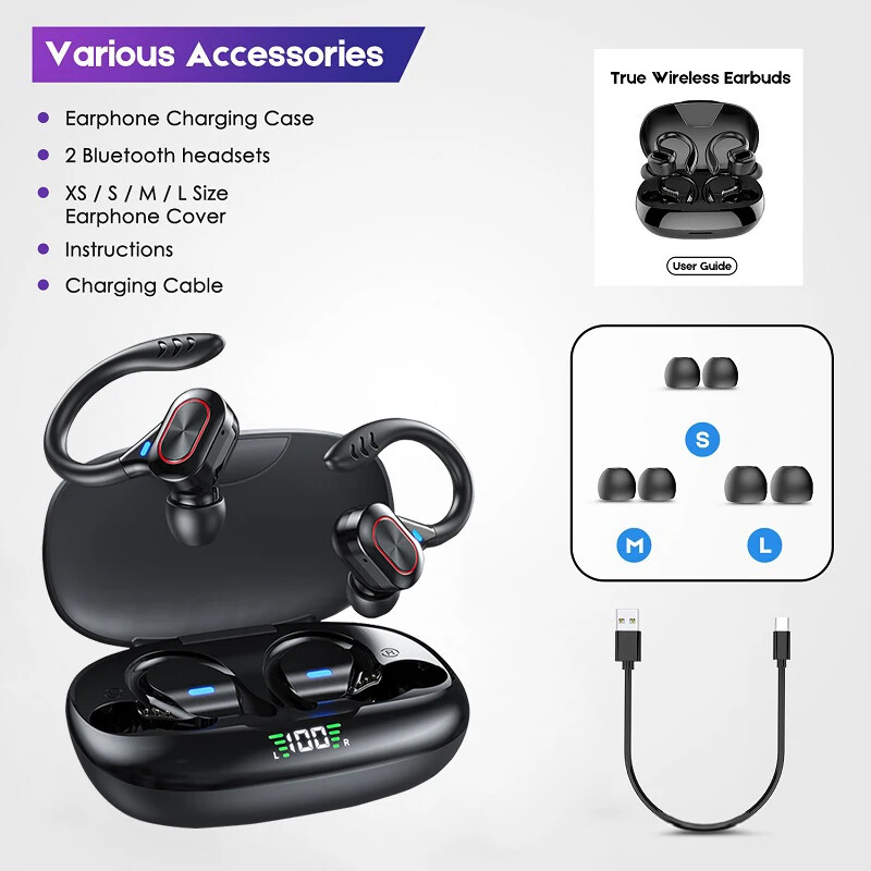 Bluetooth 5.0 Ear hook Wireless Headset Headphones for iPhone Samsung Android
