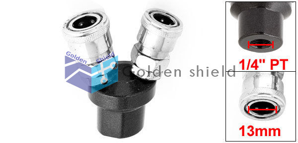 1/4"PT Female Thread Quick Fitting 2 Way Pass Air Hose Coupler SilverTone✦Kd