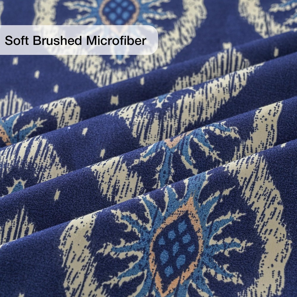Yibeizi Navy Blue Boho Patterned Queen Sheet Set Microfiber 4 Piece Bedding
