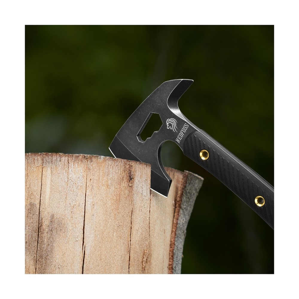 NedFoss Survival Axe, Multifunctional Pack Hatchet with Leather Sheath, Compa...