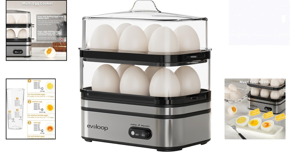 Evoloop Rapid Egg Cooker Electric 12 Eggs Capacity, Soft, Medium, Hard Boiled...