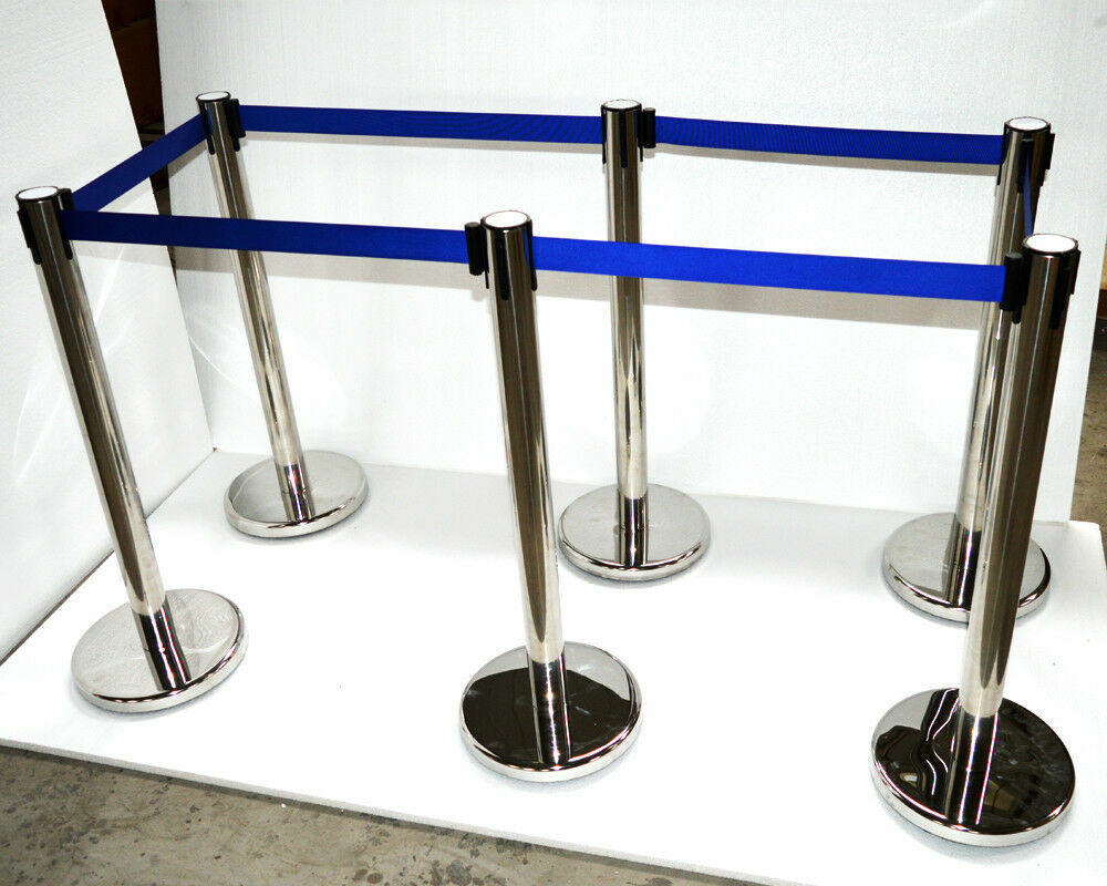 6PCS Stanchion Posts Queue Pole Retractable Belt Crowd Control Barrier Keep Safe