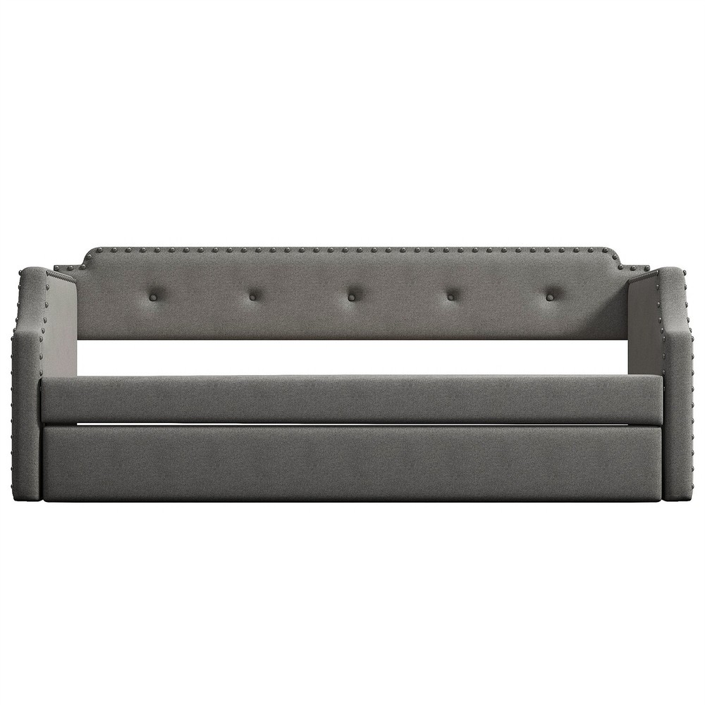 Twin Size Daybed with Pull-Out Trundle Bed Upholstered Bed Frame Sofa Bed