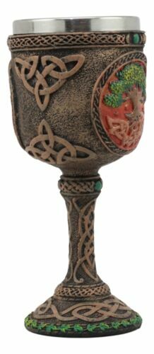 Tree of Life Wine Goblet Made of Polyresin With Stainless Steel Rim 6.75"H