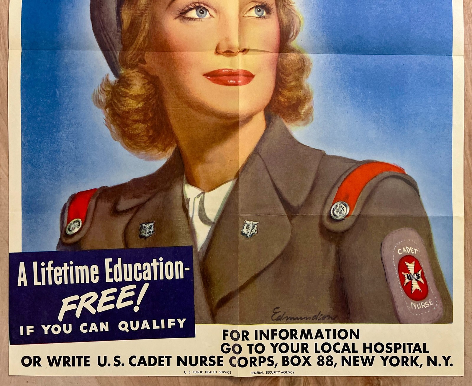 1944 Enlist In Proud Profession Cadet Nurse Corps Poster Edmundson WWII Nursing