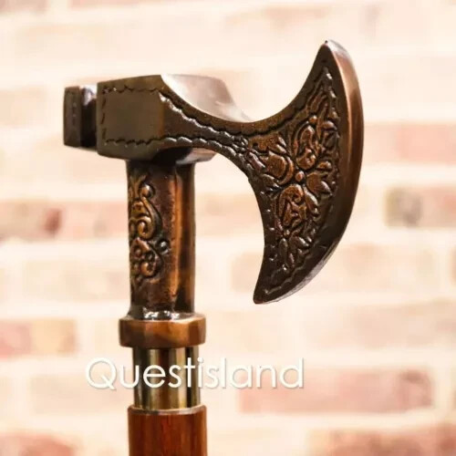 Antique New Designer Solid Brass Axe Head Handle Walking Stick Hand crafted Gift
