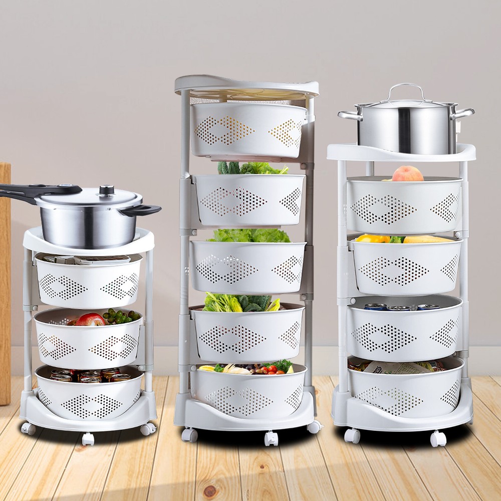Multi-Layer Storage Shelves Kitchen Storage Cart Rotating Basket Vegetable Rack