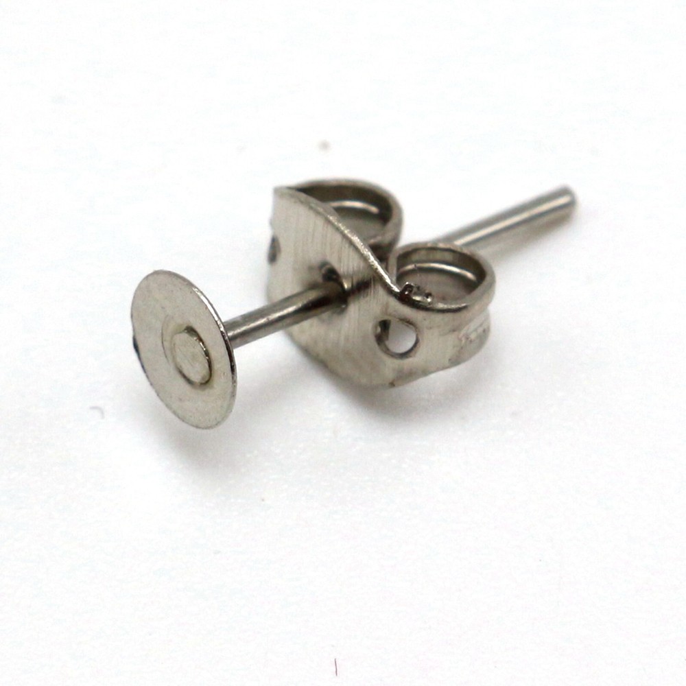 200pcs Silver Tone 4mm Flat Blank Pad Earring Ear Post Stud with Stopper Finding