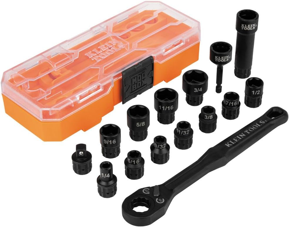 KNECT 15-Piece Impact Rated Pass through Socket Set with Modbox Case, Sockets