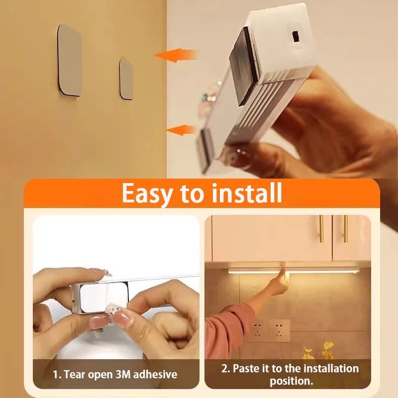 LED Motion Sensor Under Cabinet Closet Light USB Rechargeable Kitchen Strip Lamp