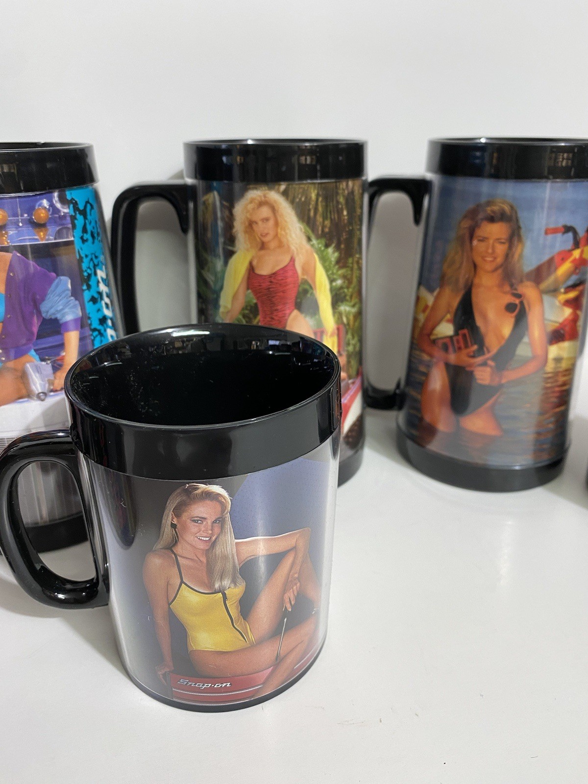 Lot of 10 Vintage Snap-On Tool Mate Mugs 80s 90s Pin-Up Plastic Thermo Serve