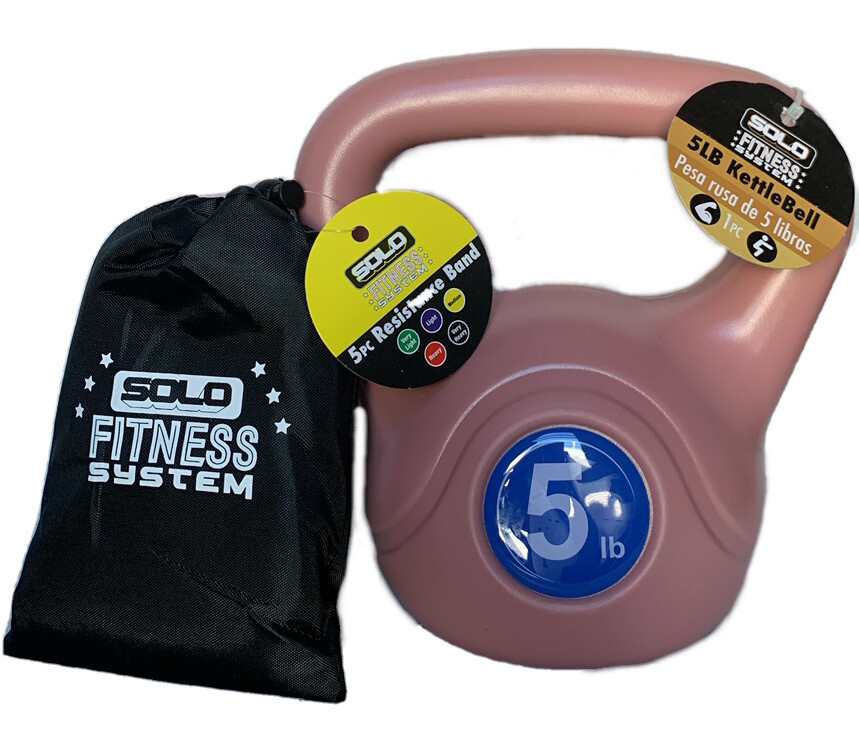 5 Lb Kettlebell & 5 Pack Resistance Work Out Band Bundle NEW