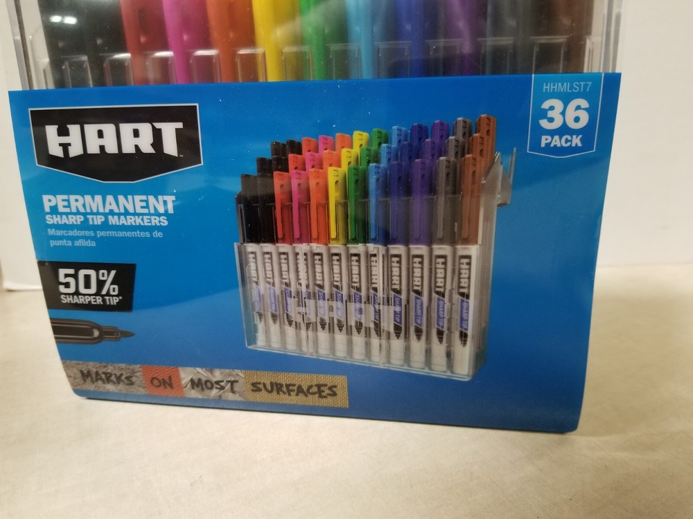 Hart Permanent Sharp Tip Markers Multi Color 36 Pack Set