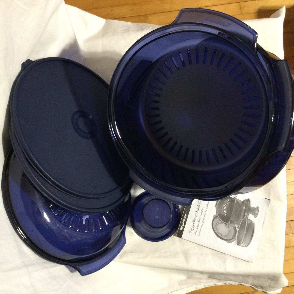 Tupperware Blue 7 Piece Steamer Microwave Stack Cooker Set EUC
