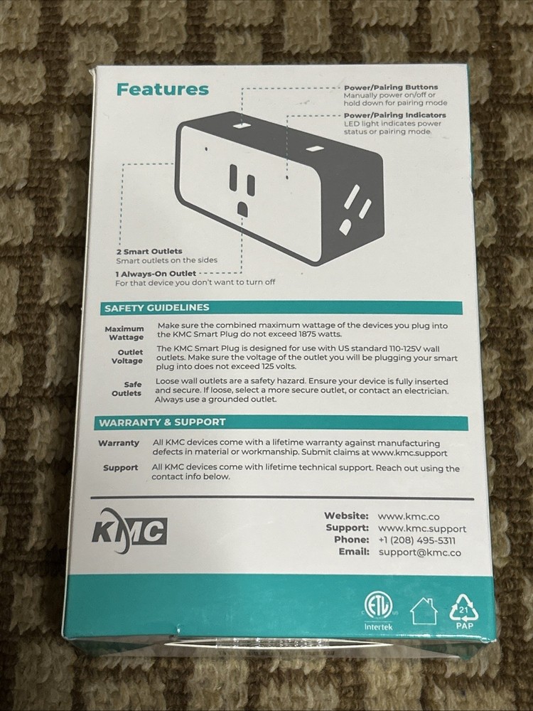 KMC Smart Plug 4-Pack, Side 3-Outlet Extender, Compatible with Google &