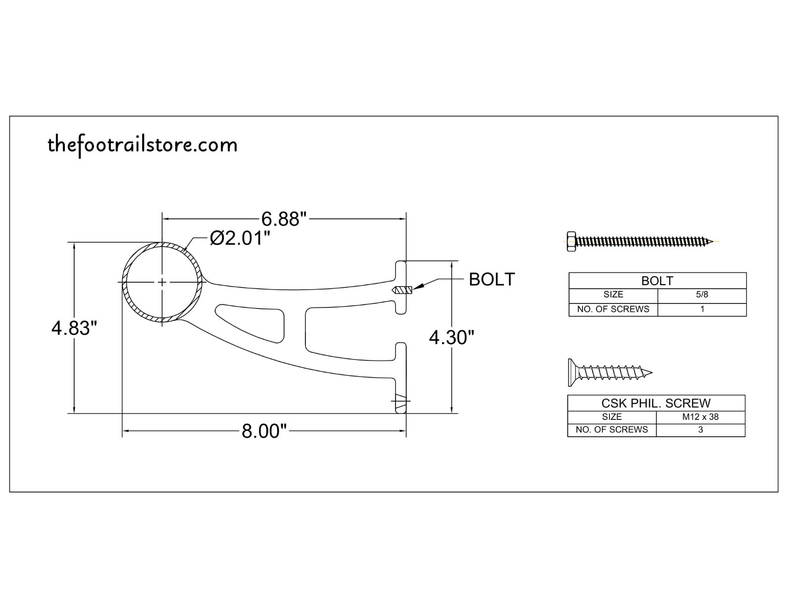 2" OD Stainless Steel Foot Rail -Foot Rest Kits - Foot Rail Length-2ft thru 12ft