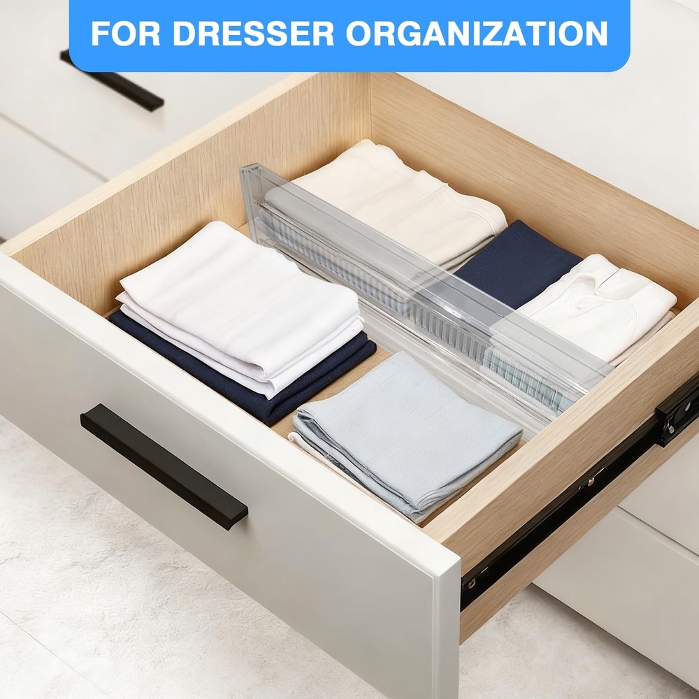 Clear Drawer Organizer,Adjustable Long Drawer Divider for Closet &Kitchen,Tra...