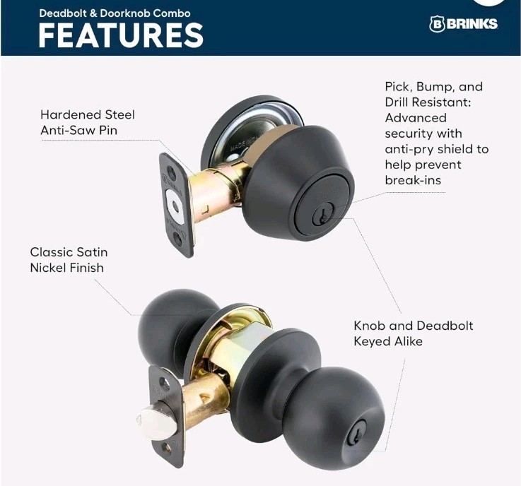 Brinks Matte Black Transitional Keyed Entry Doorknob & Deadbolt Combo